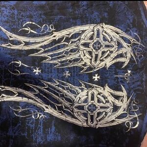 Affliction Blue and Silver wing & cross design Graphic Tee